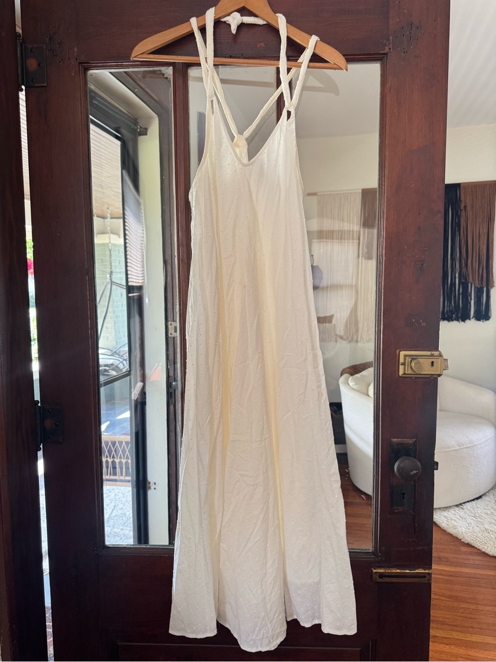 THE GREAT. Cream Double-Strap V-Neck Maxi Dress